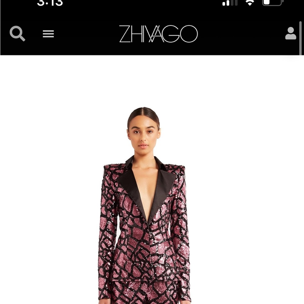 ZHIVAGO KARIJINI JACKET - L - Black and pink sequin sharp shoulder jacket